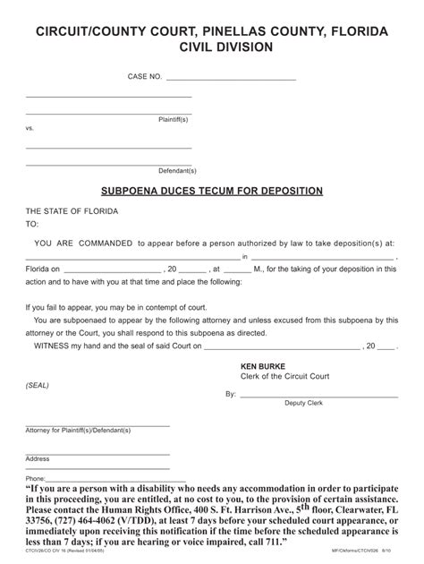Subpoena for Deposition .